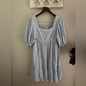 In Bloom 100% Cotton Lined Mini Daisy Dress In Light Blue Size M